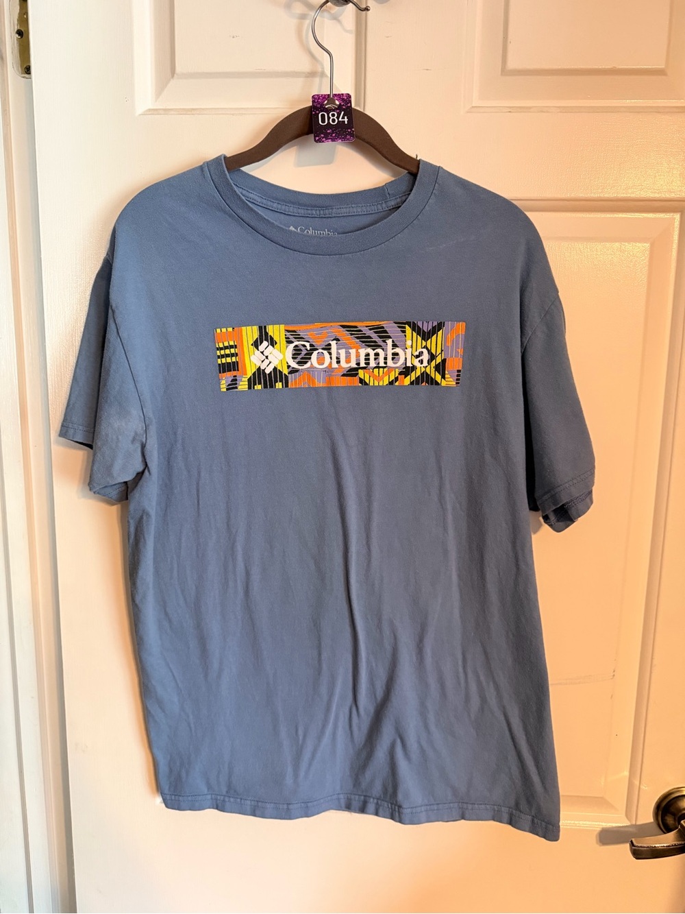 Columbia Blue Short Sleeve Tee with Multicolor Logo Panel